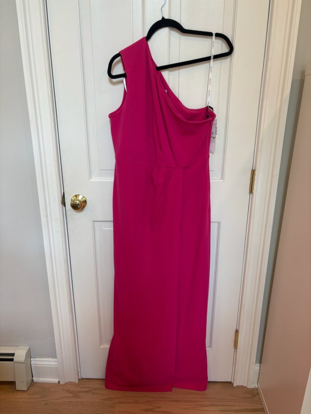 Calvin Klein One-Shoulder Draped Stretch Crepe Evening Gown